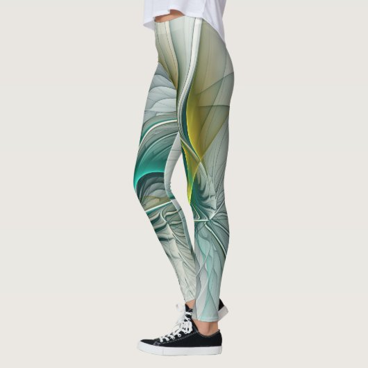 Hypnotische Abstracte Golden Turquoise Blauwgroen  Leggings (Links)