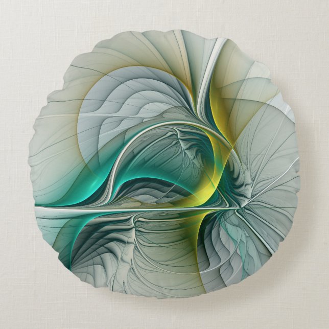 Hypnotische Abstracte Golden Turquoise Blauwgroen  Rond Kussen (Voorkant)