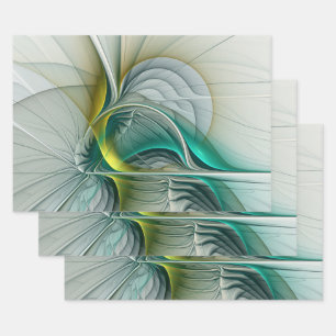 Hypnotische abstracte gouden turquoise teal fracta inpakpapier vel