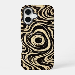 Hypnotische Draaiing Zwart & Crème Abstract Hoesje iPhone 16 Hoesje