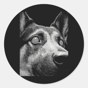 Hypnotische Duitse Herdershond Rare Ogen Weirdcore Ronde Sticker
