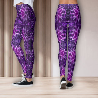 Hypnotische fractal diepe paarse bloem leggings