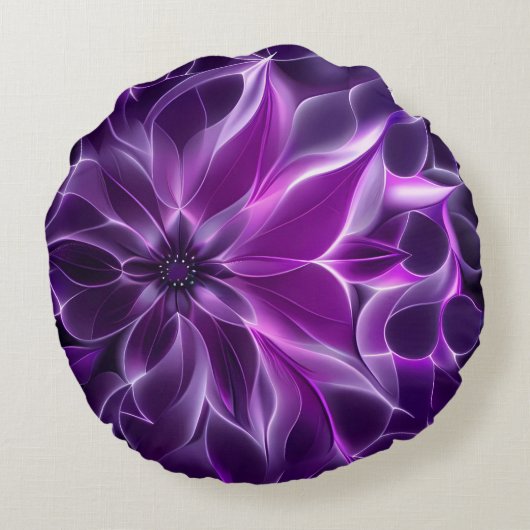 Hypnotische fractal diepe paarse bloem rond kussen (Achterkant)