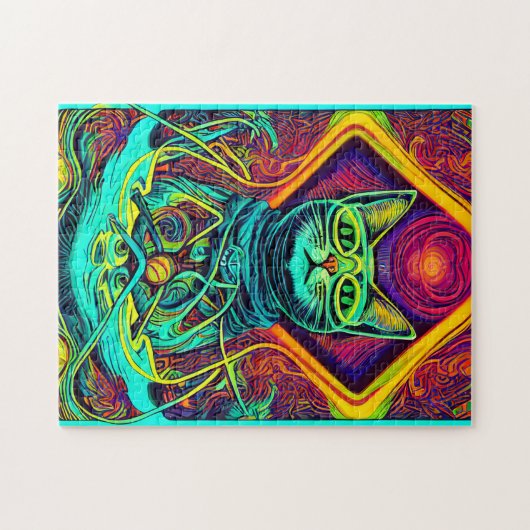 Hypnotische illustratie van een kleurrijke kat legpuzzel (Horizontaal)