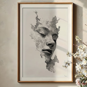 Hypnotische lijnen: ingewikkeld monochroom gezicht poster