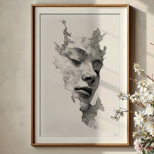 Hypnotische lijnen: ingewikkeld monochroom gezicht poster