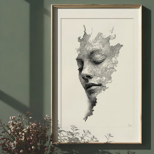 Hypnotische lijnen: ingewikkeld monochroom gezicht poster