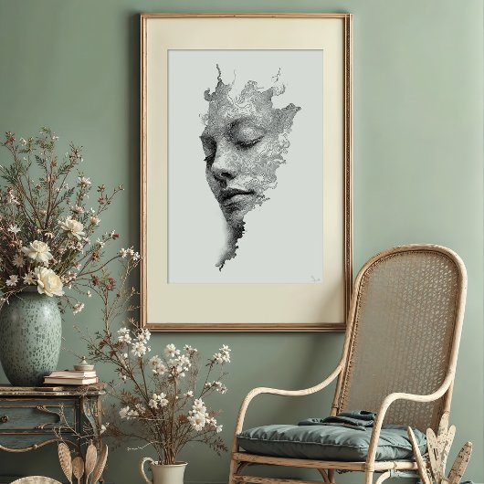 Hypnotische lijnen: ingewikkeld monochroom gezicht poster