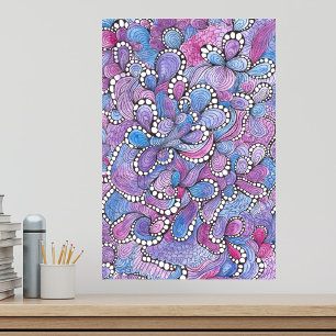 Hypnotische met de hand getekende paarse organisch poster