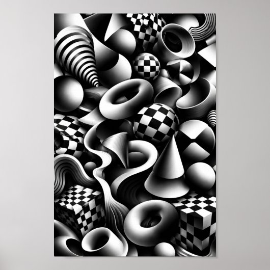 Hypnotische monochrome geometrie – 3D optische ill Poster (Voorkant)