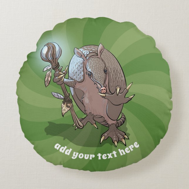 Hypnotische mysterie-armadillo shaman en Cartoon v Rond Kussen (Voorkant)