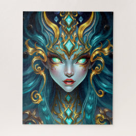 Hypnotische Neon Godin met Glowende Spiraal Ogen Legpuzzel