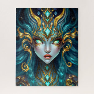 Hypnotische Neon Godin met Glowende Spiraal Ogen Legpuzzel