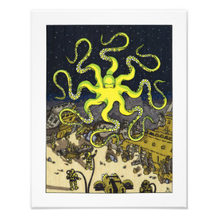Hypnotische octopus met zonnige schepen foto afdruk