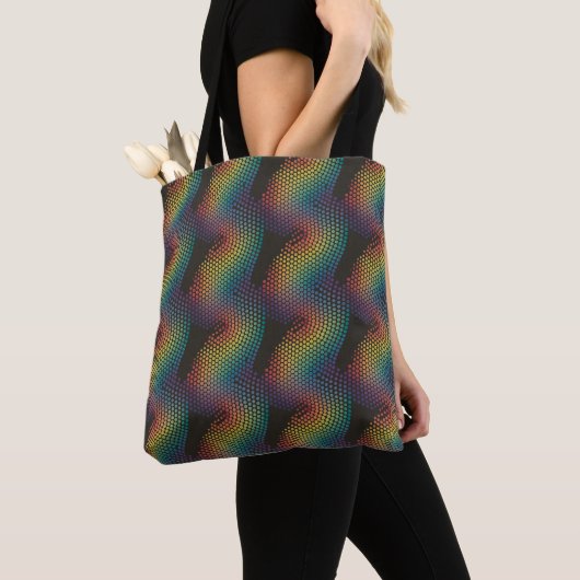 Hypnotische regenboogrimpelingen tote bag (Dichtbij)
