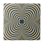Hypnotische Retro Zwart Beige Bloem Patroon Tegeltje (Voorkant)