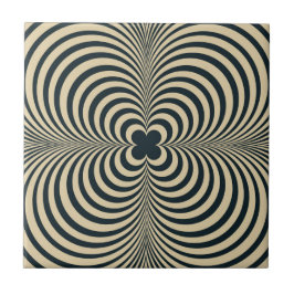 Hypnotische Retro Zwart Beige Bloem Patroon Tegeltje