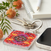 Hypnotische rode mandala sleutelhanger (Voorkant Rechts)