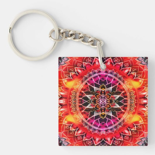 Hypnotische rode mandala sleutelhanger (voorkant)