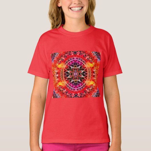 Hypnotische rode mandala t-shirt (Voorkant)