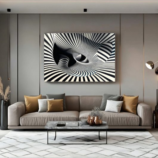 Hypnotische zwart-wit optische illusie tunnel canvas afdruk