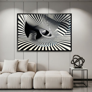 Hypnotische zwart-wit optische illusie tunnel poster