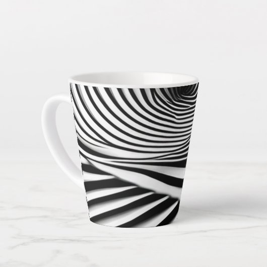 Hypnotische zwart-wit spiraal illusie kunst latte mok (Linkerhoek)