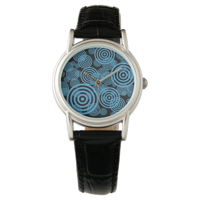 Hypnotiserende cirkels - blauw horloge (Voorkant)