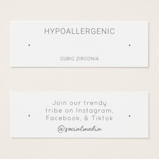 Hypoallergene Kaart voor juwelenweergave (Voorkant /achterkant)