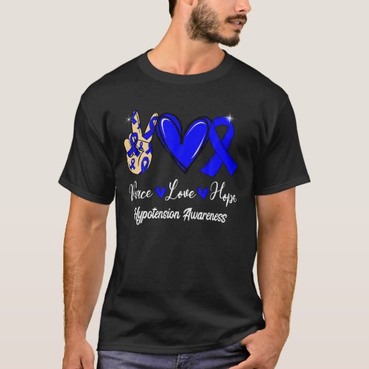 Hypotensie Bewustheid Vredesliefhebber Blauw Ribbo T-shirt (Voorkant)