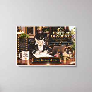 Hypotheek Lening Officer Grappige Kat Thuis Lening Canvas Afdruk