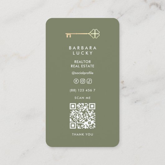 Hypotheekmakelaar Key Real Estate Minimal Sage Visitekaartje (Achterkant)