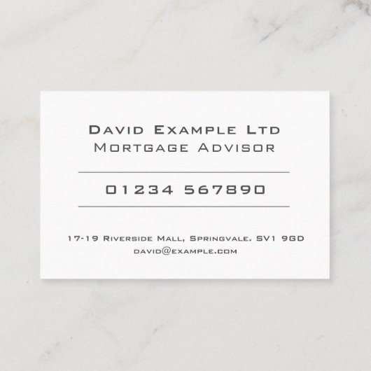 Hypotheekmakelaar of hypotheekadviseur visitekaartje (Achterkant)