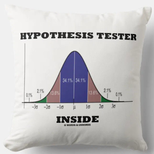 Hypothesetest binnenin (Humor van de Kromme van de Kussen (Stats attitude throw pillow featuring normal distribution curve/bell curve for any hypothesis tester)