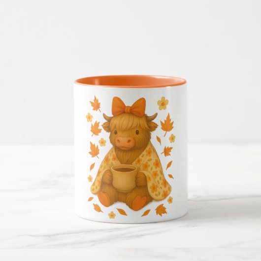 Hyturtle Fall Highland Cow with Maple Leaves Coffe Mok (Midden)