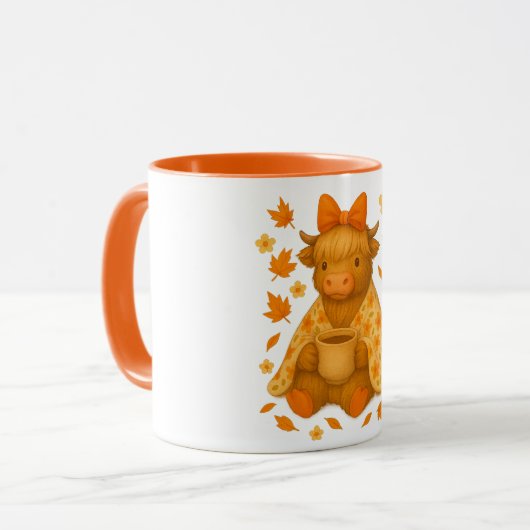 Hyturtle Fall Highland Cow with Maple Leaves Coffe Mok (Voorkant links)