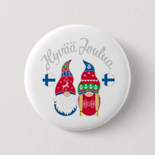 Hyvaa joulua finnish merry kerstfinland tontt ronde button 5,7 cm (Voorkant)