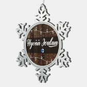 Hyvää joulua Fins Vrolijk kerstfeest, rustieke sti Tin Sneeuwvlok Ornament (Rechts)