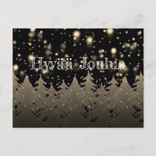 Hyvää Joulua Gold Sterrennacht Snowfall Trees Briefkaart (Voorkant)