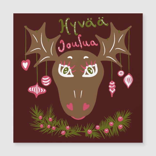Hyvää Joulua Kerst schattige eland met ornamenten (Voorkant)