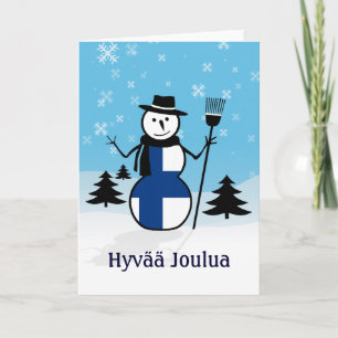 Hyvää Joulua Merry KerstFinland Snowman Feestdagen Kaart