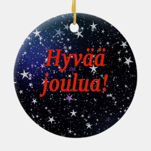 Hyvää joulua! Vrolijk kerstfeest in het Fins rf Keramisch Ornament (Achterkant)