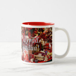 Hyvää joulua! Vrolijk kerstfeest in het Fins Tweekleurige Koffiemok