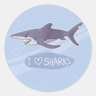 i <3 haaien: blauwe haai ronde sticker