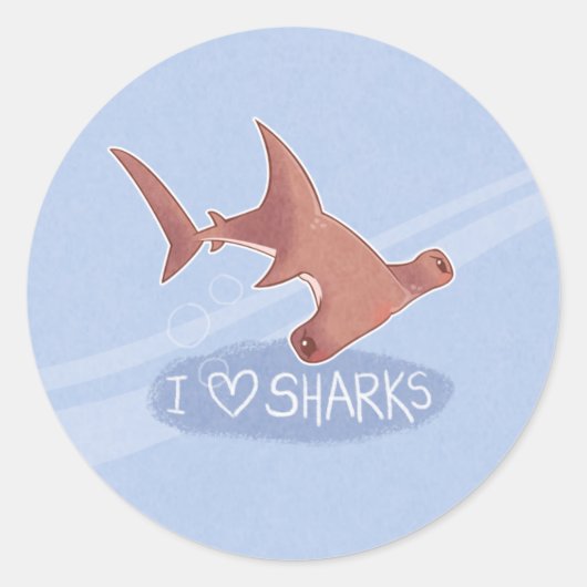 I <3 haaien: hamerhaai ronde sticker (Voorkant)