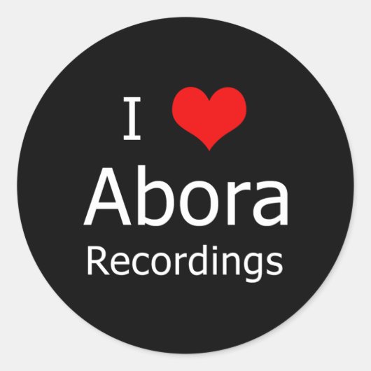 I ♥ Abora Recordings Ronde Sticker (6 grote zwart) (Voorkant)