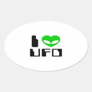 I Alien Heart UFO Ovale Sticker