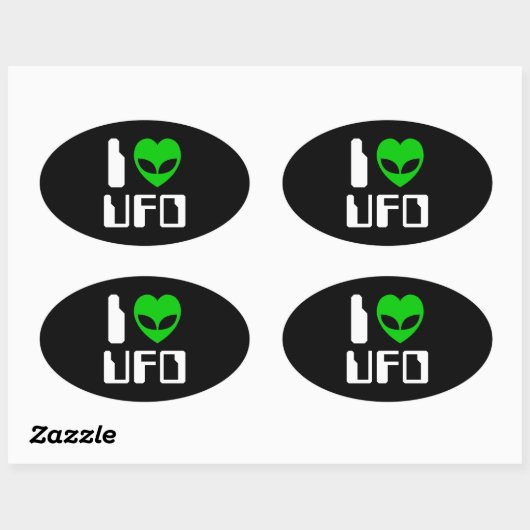 I Alien Heart UFO Ovale Sticker (Vel)