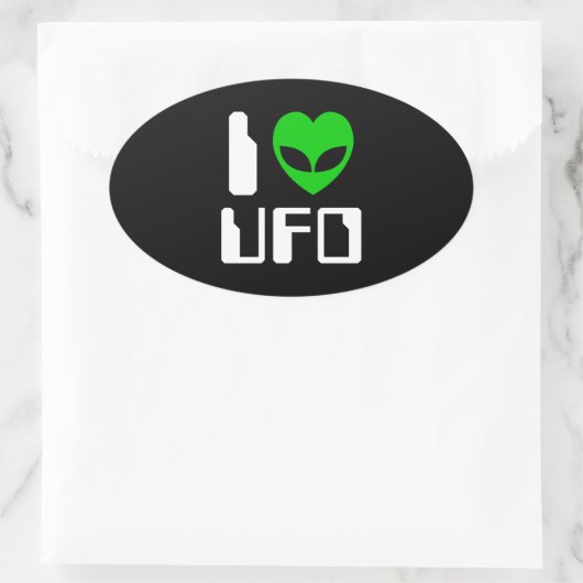 I Alien Heart UFO Ovale Sticker (Tas)