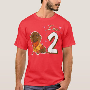 I am 2 Birthday Cute Dachshund Dog Fan Gift T-Shir T-shirt